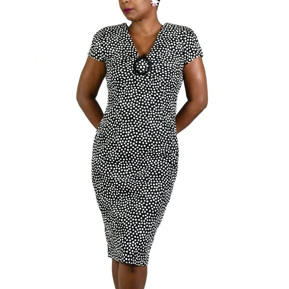 Vintage Howard Wolf Dress Black and White Cap Sleeve Shoulder Pads Dotted Small - Picture 9 of 12